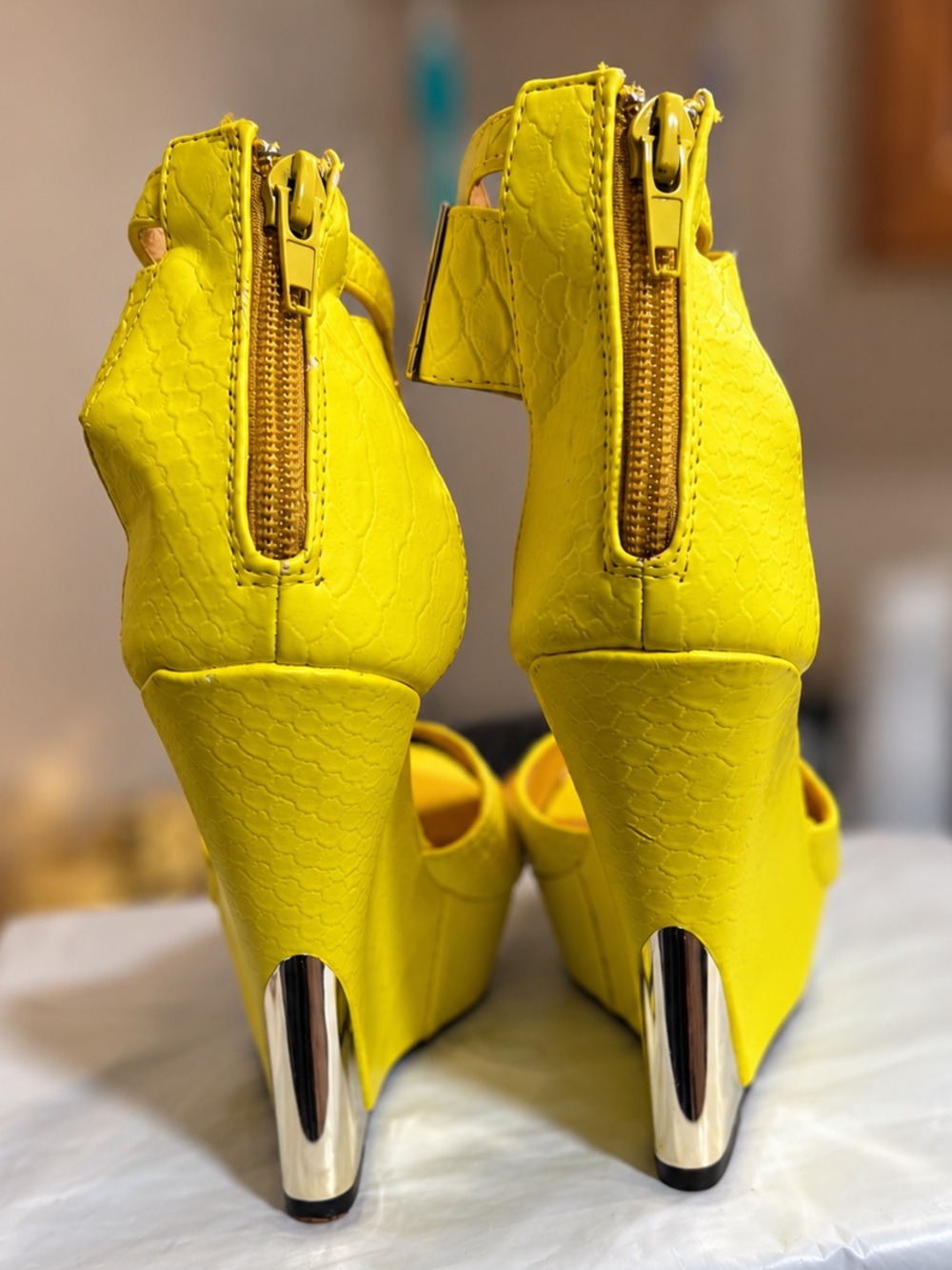 FRH Yellow Platform Sandals with Metallic Back Heel